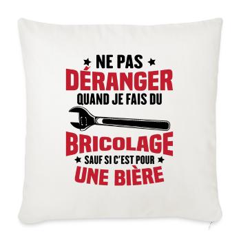 Cadeau humour ne pas déranger bricolage bière - Housse de coussin décorative 45 x 45 cm - blanc nature - Devant
