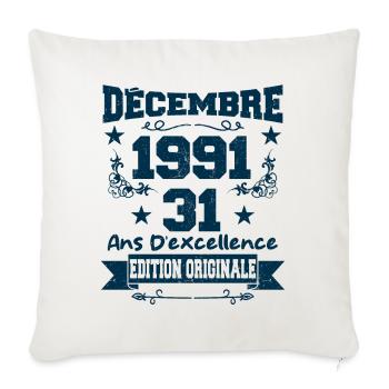 31 ans Vintage, Cadeau Anniversaire Décembre 1991 - Housse de coussin décorative 45 x 45 cm - blanc nature - Devant