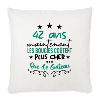 humour anniversaire 42 ans - Housse de coussin décorative 45 x 45 cm - blanc nature - Devant