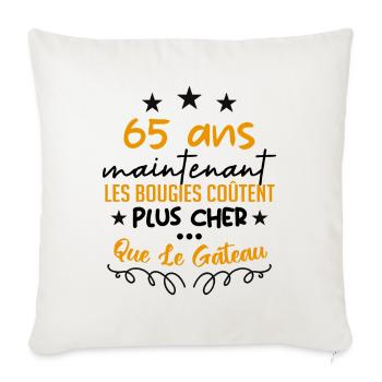 humour anniversaire 65 ans - Housse de coussin décorative 45 x 45 cm - blanc nature - Devant