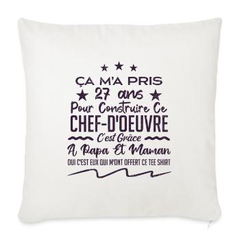 Cadeau anniversaire 27 ans humour merci papa maman - Housse de coussin décorative 45 x 45 cm - blanc nature - Devant