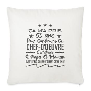 Cadeau anniversaire 53 ans humour merci papa maman - Housse de coussin décorative 45 x 45 cm - blanc nature - Devant