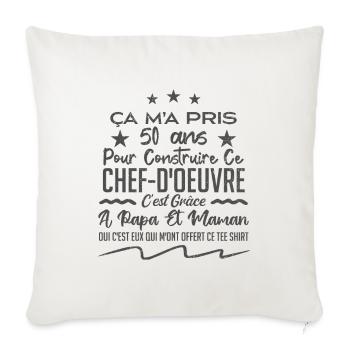 Cadeau anniversaire 50 ans humour merci papa maman - Housse de coussin décorative 45 x 45 cm - blanc nature - Devant