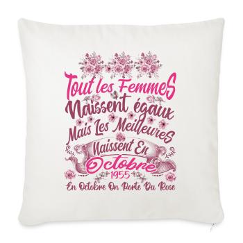 Anniversaire octobre 1955, octobre rose cadeau - Housse de coussin décorative 45 x 45 cm - blanc nature - Devant