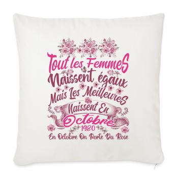Anniversaire octobre 1980, octobre rose cadeau - Housse de coussin décorative 45 x 45 cm - blanc nature - Devant