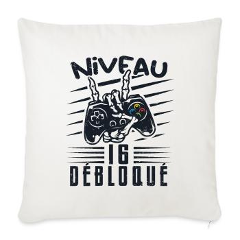 Niveau 16 Débloqué | cadeau de joueur - Housse de coussin décorative 45 x 45 cm - blanc nature - Devant