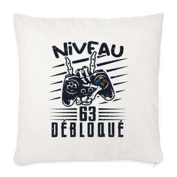 Niveau 63 Débloqué | cadeau de joueur - Housse de coussin décorative 45 x 45 cm - blanc nature - Devant