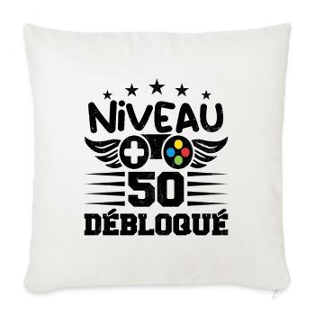 Niveau 50 débloqué - idée cadeau anniversaire - Housse de coussin décorative 45 x 45 cm - blanc nature - Devant