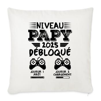 Niveau Papy Débloqué Futur Grand Père 2025 Cadeau - Housse de coussin décorative 45 x 45 cm - blanc nature - Devant