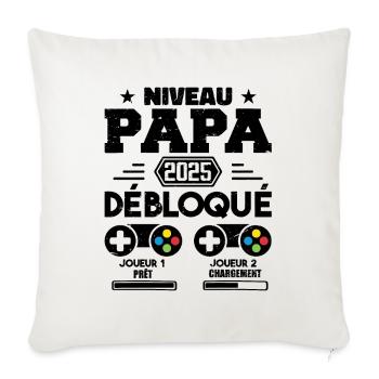 Niveau Papa Débloqué Futur Père 2025 Papa Cadeau - Housse de coussin décorative 45 x 45 cm - blanc nature - Devant