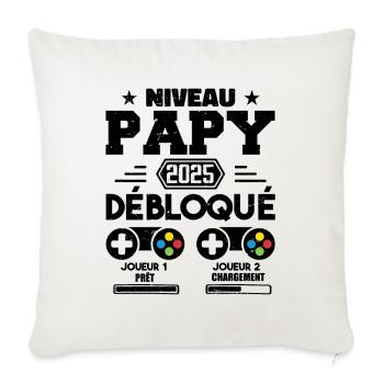 Niveau Papy Débloqué Futur Grand Père 2025 Cadeau - Housse de coussin décorative 45 x 45 cm - blanc nature - Devant