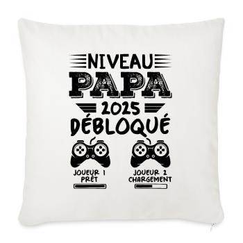 Niveau Papa Débloqué Futur Père 2025 Papa Cadeau - Housse de coussin décorative 45 x 45 cm - blanc nature - Devant