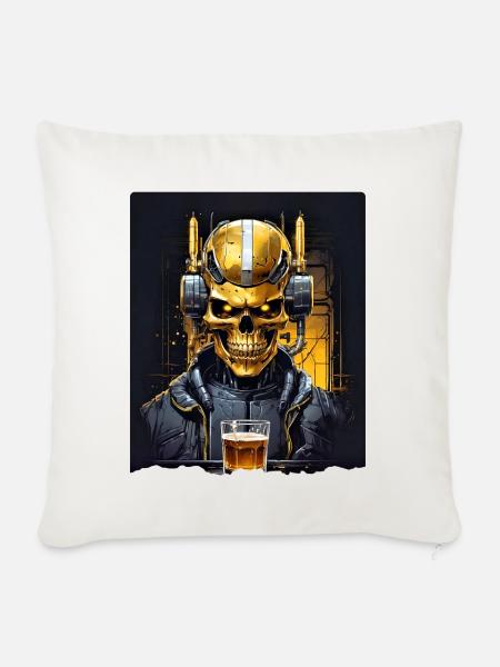 Bier Skull 0.10 - Sofakissenbezug 45 x 45 cm - Naturweiß