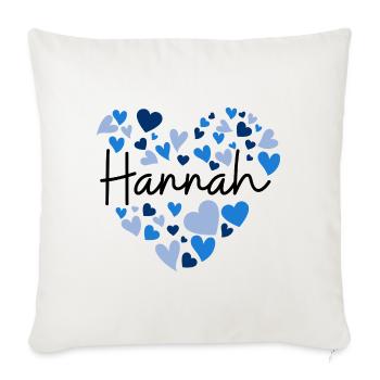 Hannah Name Design with Heart-Shaped blue Hearts - Sofa pillowcase 17,3'' x 17,3'' (45 x 45 cm) - natural white - Front
