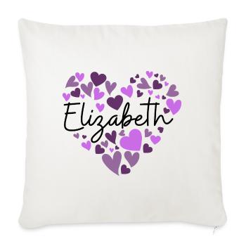Conception du nom Elizabeth avec Hea violet en forme de cœur - Housse de coussin décorative 45 x 45 cm - blanc nature - Devant