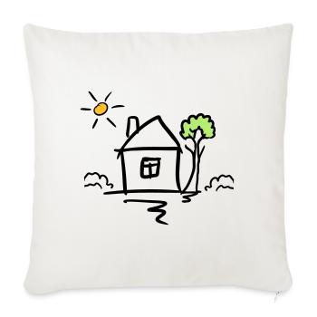 House with tree and sun. Drawing. Hand Drawn - Sofa pillowcase 17,3'' x 17,3'' (45 x 45 cm) - natural white - Front
