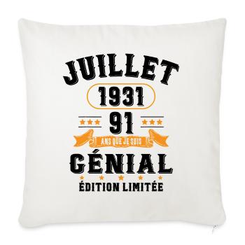 91 Ans Anniversaire Vintage Né(e) en Juillet 1931 - Housse de coussin décorative 45 x 45 cm - blanc nature - Devant