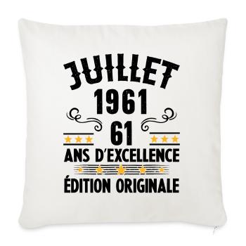 61 Ans Anniversaire Vintage Né(e) en Juillet 1961 - Housse de coussin décorative 45 x 45 cm - blanc nature - Devant