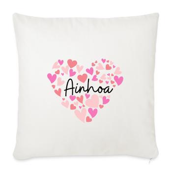 J’aime Ainhoa - des cœurs pour Ainhoa - Housse de coussin décorative 45 x 45 cm - blanc nature - Devant