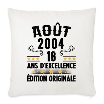 18 Ans Anniversaire Vintage Né(e) en Août 2004 - Housse de coussin décorative 45 x 45 cm - blanc nature - Devant