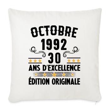 30 Ans Anniversaire Vintage Né(e) en Octobre 1992 - Housse de coussin décorative 45 x 45 cm - blanc nature - Devant