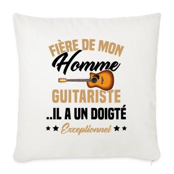 fière de mon homme guitariste - Housse de coussin décorative 45 x 45 cm - blanc nature - Devant