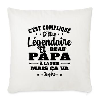 Légendaire et Beau Papa Cadeau Papa de l'année - Housse de coussin décorative 45 x 45 cm - blanc nature - Devant