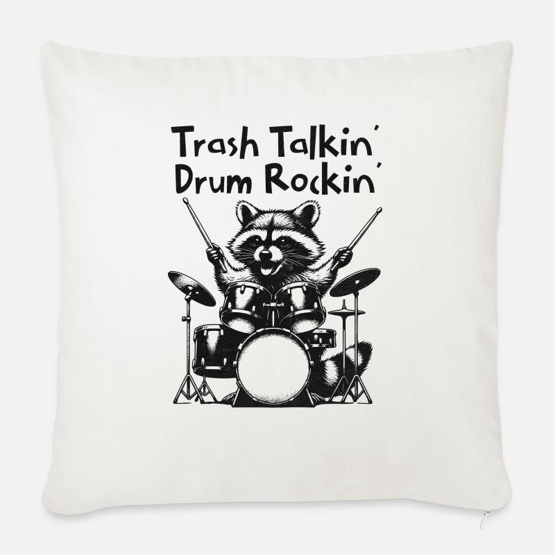 Trash Talking Drumm Rocking Waschbär - Sofakissenbezug 45 x 45 cm - Naturweiß 