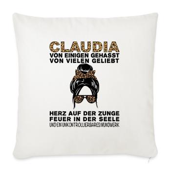Claudia Gehasst Geliebt Großes Mundwerk - Sofakissenbezug 45 x 45 cm - Naturweiß  - Vorne