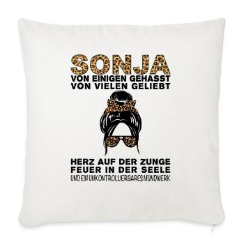 Sonja Gehasst Geliebt Großes Mundwerk - Sofakissenbezug 45 x 45 cm - Naturweiß  - Vorne