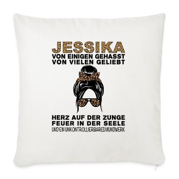 Jessika Gehasst Geliebt Großes Mundwerk - Sofakissenbezug 45 x 45 cm - Naturweiß  - Vorne