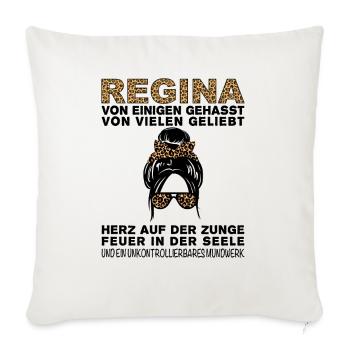 Regina Gehasst Geliebt Großes Mundwerk - Sofakissenbezug 45 x 45 cm - Naturweiß  - Vorne