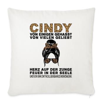 Cindy Gehasst Geliebt Großes Mundwerk - Sofakissenbezug 45 x 45 cm - Naturweiß  - Vorne
