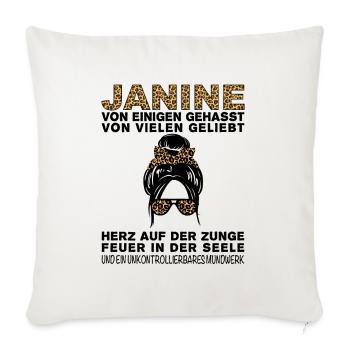 Janine Gehasst Geliebt Großes Mundwerk - Sofakissenbezug 45 x 45 cm - Naturweiß  - Vorne