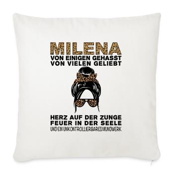 Milena Gehasst Geliebt Großes Mundwerk - Sofakissenbezug 45 x 45 cm - Naturweiß  - Vorne