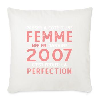 Cadeau D'anniversaire Femme Née En Janvier 2007 - Housse de coussin décorative 45 x 45 cm - blanc nature - Devant