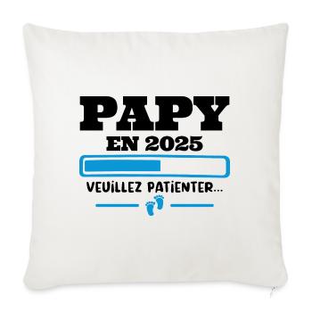 Futur Papy 2025 Grand-père Bébé Grossesse Cadeau - Housse de coussin décorative 45 x 45 cm - blanc nature - Devant