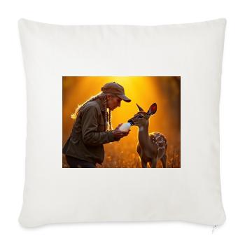 Abendlicht Rehbaby Fütterung - Sofakissenbezug 45 x 45 cm - Naturweiß  - Vorne