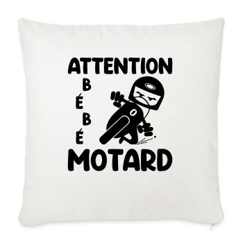 Attention Bébé Motard Moto Bike Idée Cadeau Papa - Housse de coussin décorative 45 x 45 cm - blanc nature - Devant