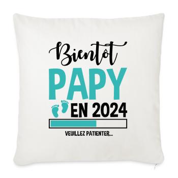 Bientôt Papy En 2024 Idée Cadeau Annonce Grossesse - Housse de coussin décorative 45 x 45 cm - blanc nature - Devant