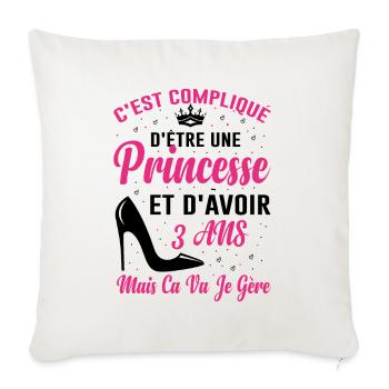 Princesse 3 Ans Idée Cadeau Anniversaire Amour - Housse de coussin décorative 45 x 45 cm - blanc nature - Devant
