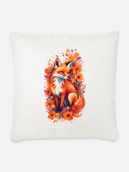 Fuchs Blumen Fuchsliebhaber Geschenk Waldtier - Sofakissenbezug 45 x 45 cm - Naturweiß