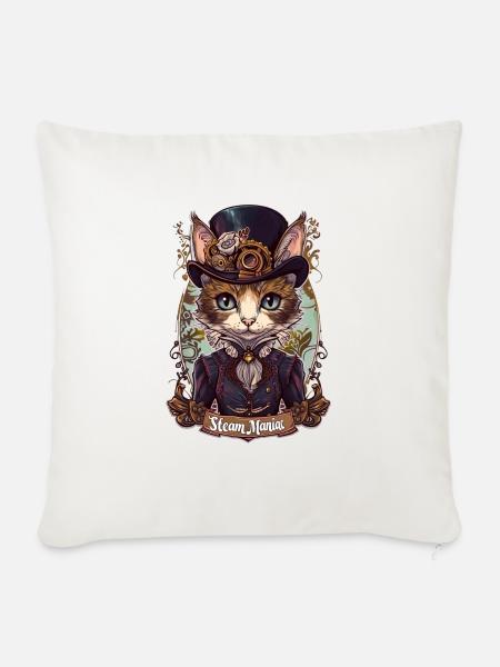 Viktorianische Steampunk Katze - Sofakissenbezug 45 x 45 cm - Naturweiß