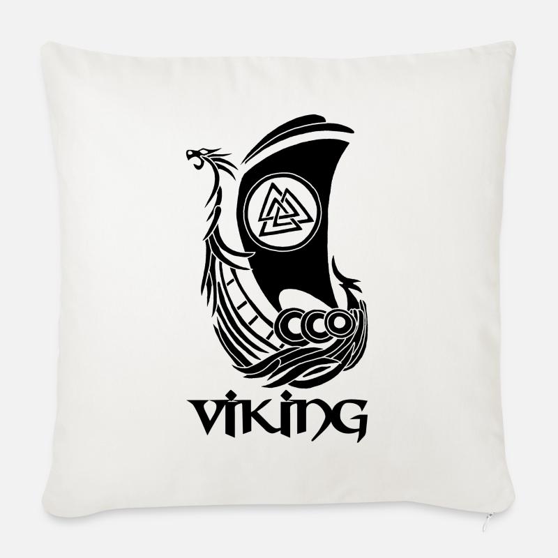 Wikingersymbol eines schwarzen Drakkar - Sofakissenbezug 45 x 45 cm - Naturweiß 