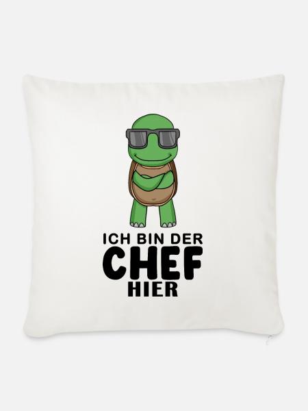 Chef Spruch mit Schildkröte Motiv - Sofakissenbezug 45 x 45 cm - Naturweiß 