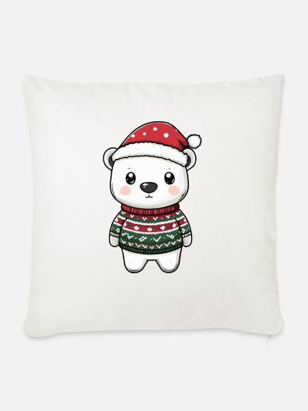 Eisbär Weihnachten - Sofakissenbezug 45 x 45 cm - Naturweiß