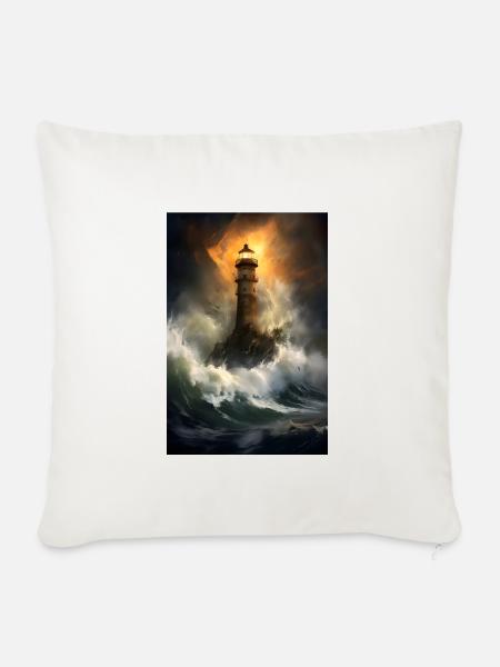Leuchtturm Sturm Nacht - Sofakissenbezug 45 x 45 cm - Naturweiß