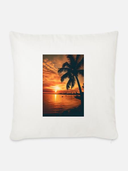 Strand Palmen Sonnenuntergang - Sofakissenbezug 45 x 45 cm - Naturweiß 