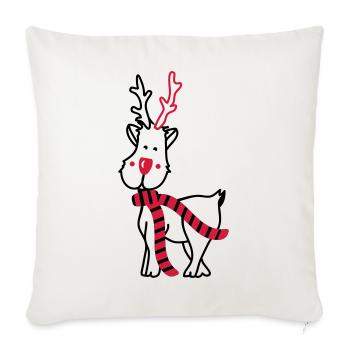 Un renne avec écharpe - Housse de coussin décorative 45 x 45 cm - blanc nature - Devant
