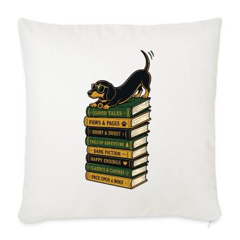 Cadeau de lecture de teckel pour lecteurs de livres pour chiens - Housse de coussin décorative 45 x 45 cm - blanc nature - Devant